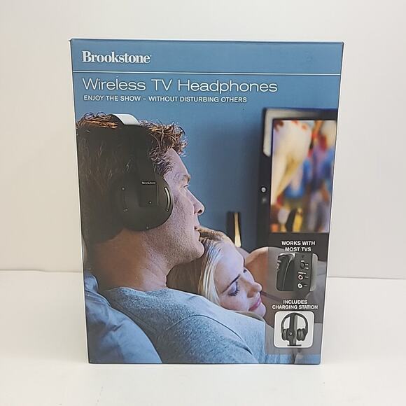 Brookstone Wireless TV Headphones 2.4 GHz Over-Ear Original Box Rechargable - Picture 1 of 10